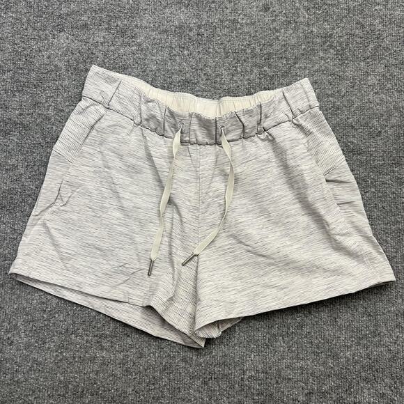 Lululemon Shorts Womens 6 Light Gray White Micro Stripe Lined Running Drawstring - Picture 1 of 10